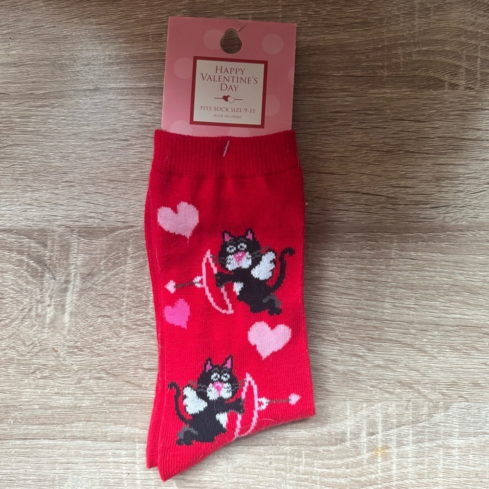 Red Valentine's Day Cat Socks